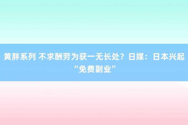 黄胖系列 不求酬劳为获一无长处？日媒：日本兴起“免费副业”