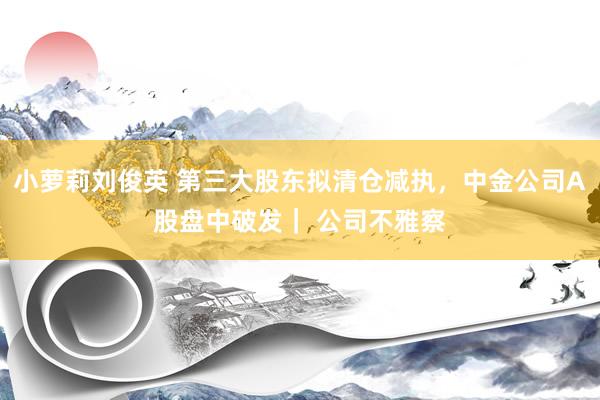 小萝莉刘俊英 第三大股东拟清仓减执，中金公司A股盘中破发｜ 公司不雅察